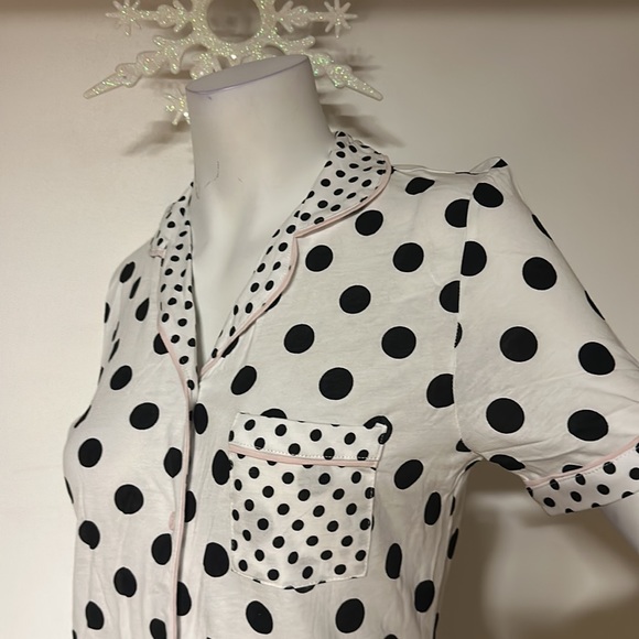 La VIe En Rose polka dot shirt black white pink cotton modal trendy summer - Picture 2 of 5